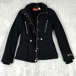 Billabong Black Wool Feel Jacket With Removable Sherpa Lining Womens Small